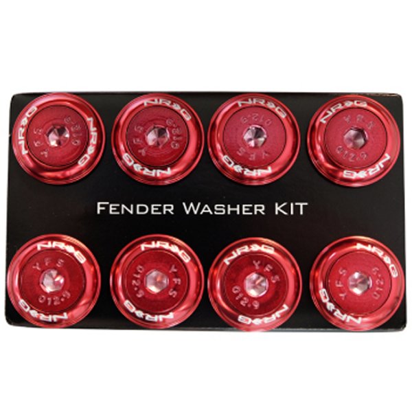 Fender Washer Kit w/Color Matched M8 Bolt Rivets For Plastic (Red) - Set of 8