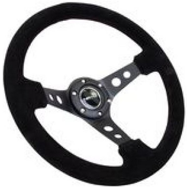 Reinforced ステアリングホイール (350mm / 3in. Deep) Blk Suede/Blk Stitch w/ブラック Circle Cutout Spokes