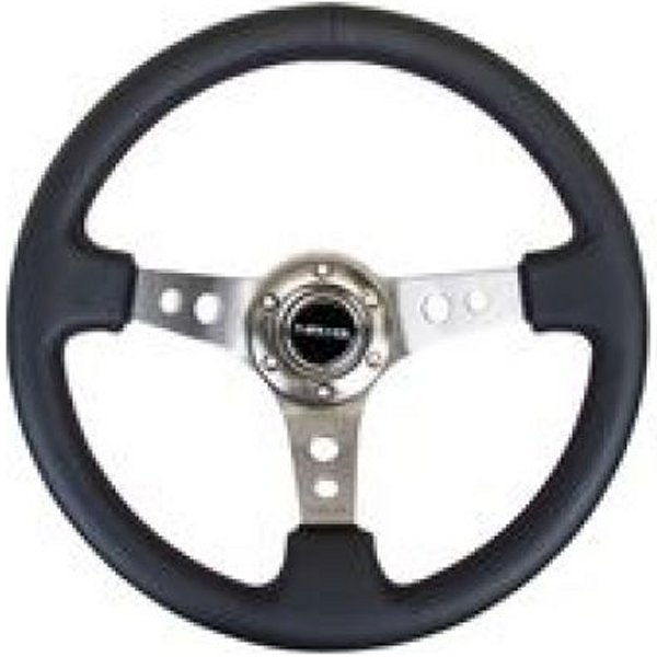 Reinforced ステアリングホイール (350mm / 3in. Deep) Blk Leather w/Gunmetal Circle Cutout Spokes