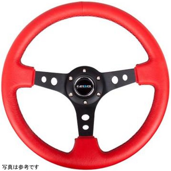 Reinforced ステアリングホイール (350mm / 3in. Deep) Red Leather/Blk Stitch w/Blk Spokes (Hole Cutouts)