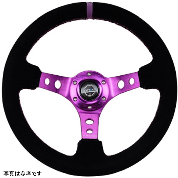 Reinforced ステアリングホイール (350mm / 3in. Deep) ブラックスウェード w/Purple Center & パープル Stitching