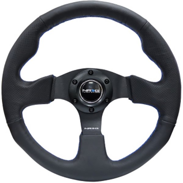 Reinforced ステアリングホイール (320mm) ブラック Leather w/Blue Stitching