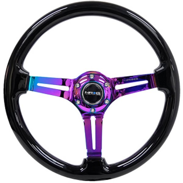 Reinforced ステアリングホイール (350mm / 3in. Deep) Blk Wood w/Blk Matte Spoke/Neochrome Center Mark