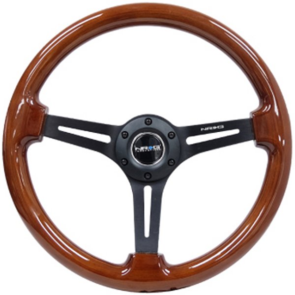 Reinforced ステアリングホイール (350mm / 3in. Deep) Brown Wood w/Blk Matte Spoke/ブラック Center Mark