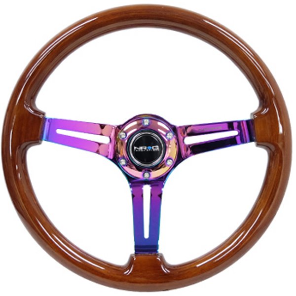 Reinforced ステアリングホイール (350mm / 3in. Deep) Brown Wood w/Blk Matte Spoke/Neochrome Center Mark