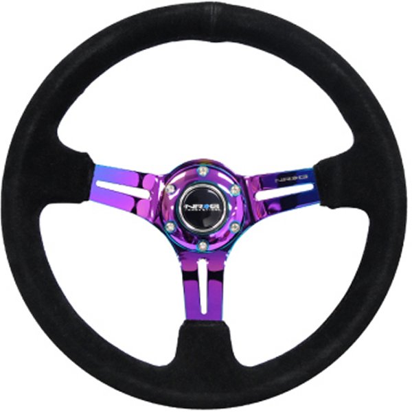 Reinforced ステアリングホイール (350mm / 3in. Deep) Blk Suede/Blk Stitch w/Neochrome Slits