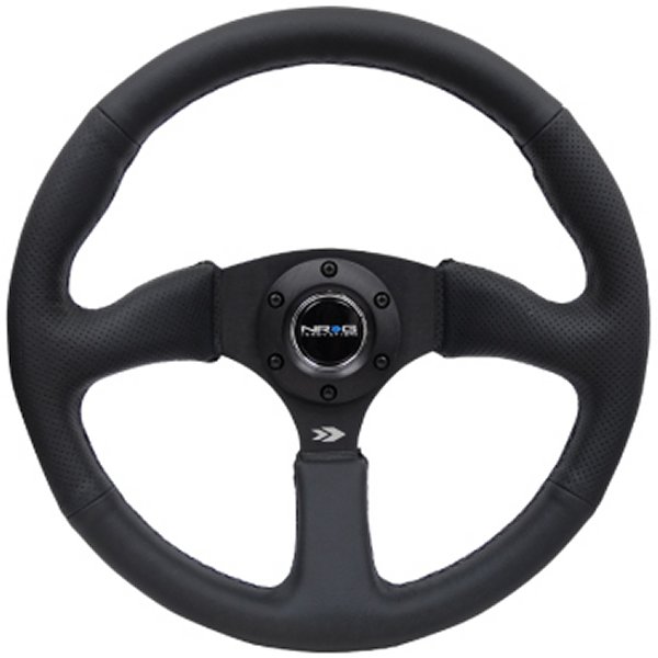 Reinforced ステアリングホイール (350mm / 2.5in. Deep) Blk Leather Comfort Grip w/5mm Matte Blk Spokes