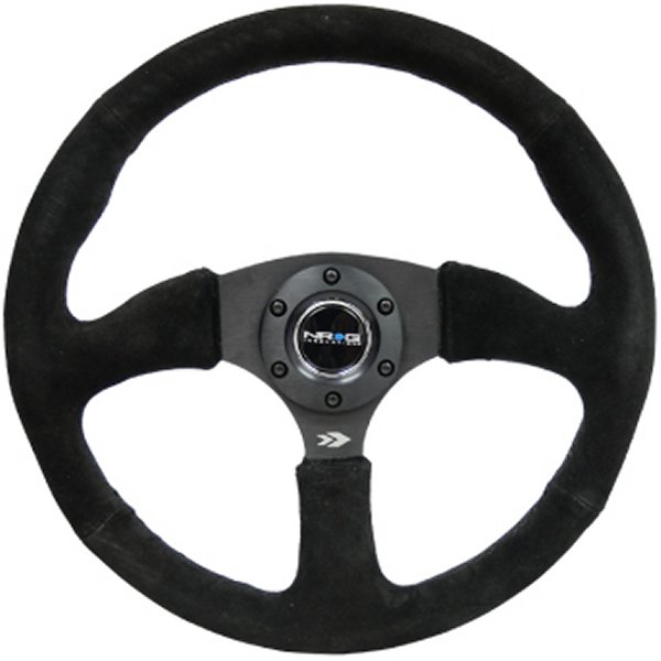 Reinforced ステアリングホイール (350mm / 2.5in. Deep) Blk Suede Comfort Grip w/5mm Matte Blk Spokes