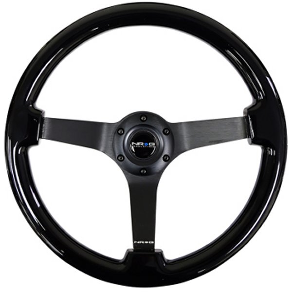 Reinforced ステアリングホイール (350mm / 3in. Deep) ブラック w/ブラック クローム Solid 3-Spoke Center