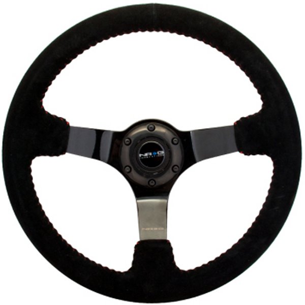 Reinforced ステアリングホイール (350mm / 3in. Deep) Blk Suede w/Red BBall Stitch & ブラック 3-Spoke