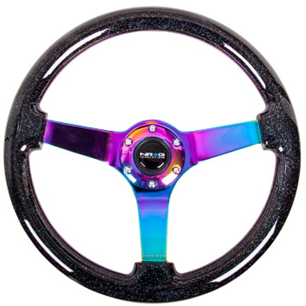 Reinforced ステアリングホイール (350mm / 3in. Deep) Classic Blk Sparkle w/4mm Neochrome 3-Spoke Center