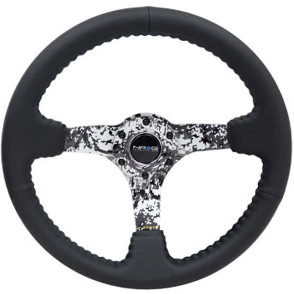 Reinforced ステアリングホイール (350mm / 3in. Deep) Blk Leather w/Hydrodipped Digi-Camo Spokes