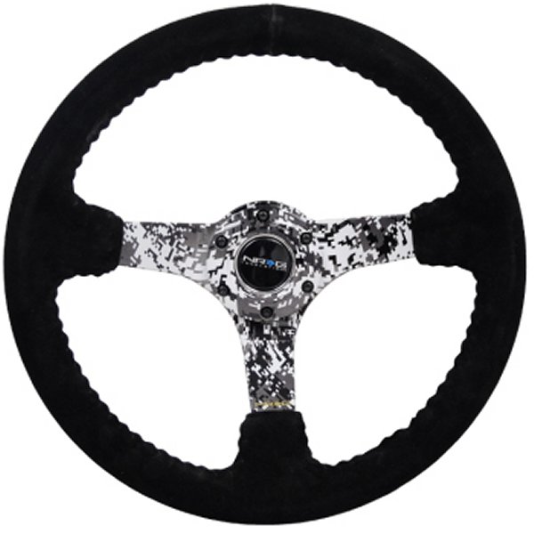 Reinforced ステアリングホイール (350mm / 3in. Deep) Blk Suede w/Hydrodipped Digi-Camo Spokes