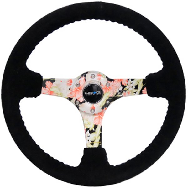 Reinforced ステアリングホイール (350mm / 3in. Deep) Blk Suede Floral Dipped w/ Blk Baseball Stitch