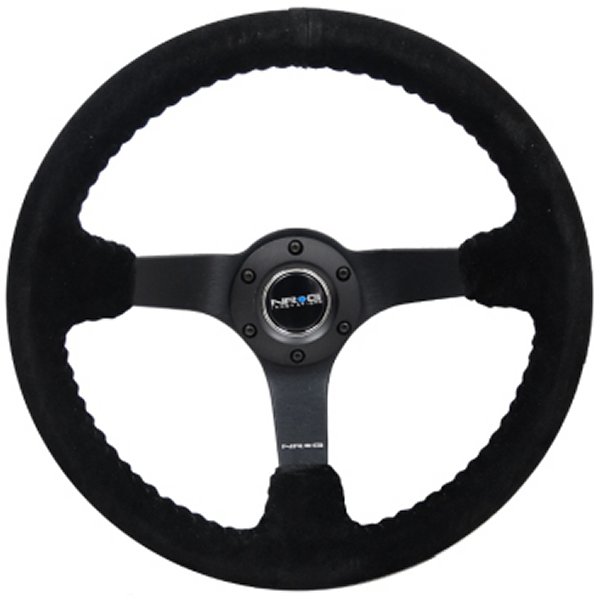 Reinforced ステアリングホイール (350mm / 3in. Deep) Blk Suede/Blk Bball Stitch w/5mm マットブラック Spoke