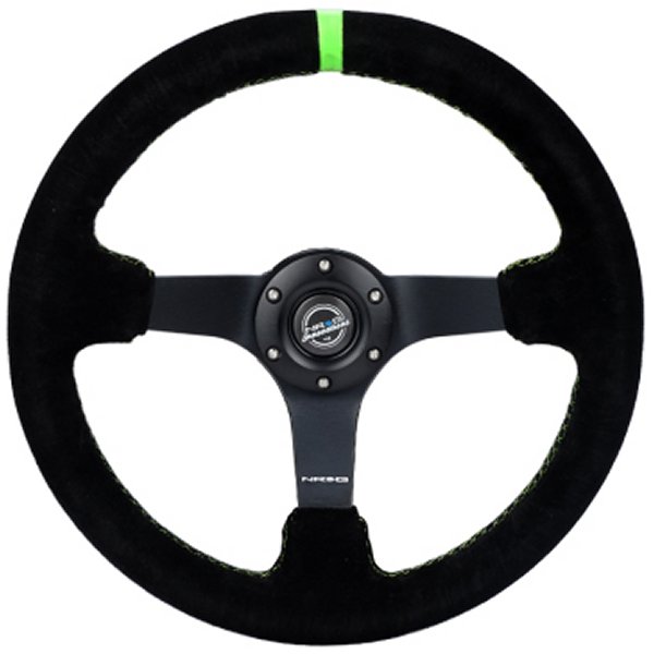 Reinforced ステアリングホイール 350mm/3in. Deep Blk Suede/ Neon Green Stitch w/5mm マットブラック Spoke