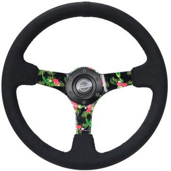 Reinforced ステアリングホイール (350mm / 3in. Deep) ブラックスウェード w/ 5mm Floral 3-Spoke Center