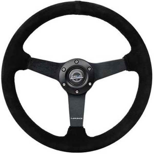 Sport ステアリングホイール (350mm / 1.5in Deep) ブラックスウェード/ブラック Stitch w/マットブラック Solid Spokes