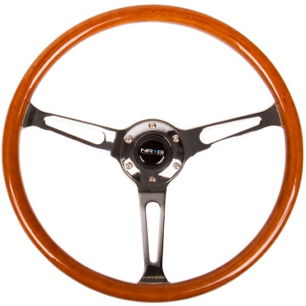 Reinforced ステアリングホイール (360mm) Classic Wood Grain w/Chrome Cutout 3-Spoke Center
