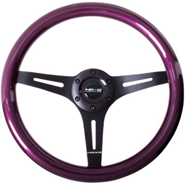 Classic Wood Grain ステアリングホイール (350mm) パープル Pearl/Flake Paint w/ブラック 3-Spoke Center