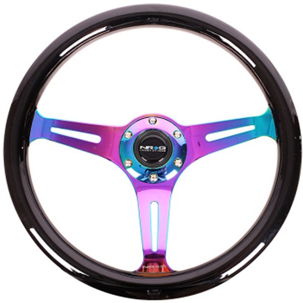 Classic Wood Grain ステアリングホイール (350mm) ブラック Paint Grip w/Neochrome 3-Spoke Center