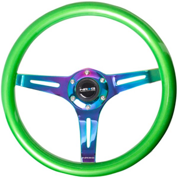 Classic Wood Grain ステアリングホイール (350mm) Green Pearl/Flake Paint w/Neochrome 3-Spoke Center