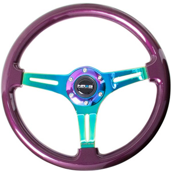 Classic Wood Grain ステアリングホイール (350mm) パープル Pearl Paint w/Neochrome 3-Spoke Center