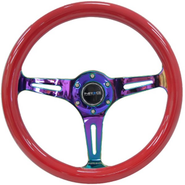 Classic Wood Grain ステアリングホイール (350mm) Red Grip w/Neochrome 3-Spoke Center