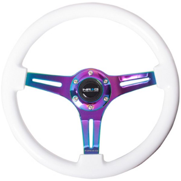 Classic Wood Grain ステアリングホイール (350mm) ホワイト Paint Grip w/Neochrome 3-Spoke Center