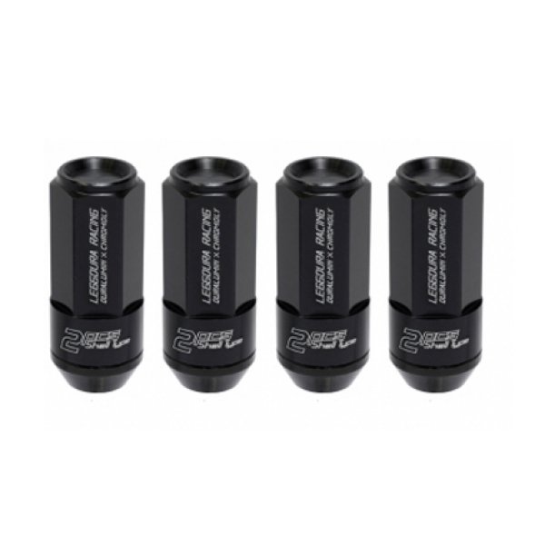 Leggdura Racing Shell Type Lug Nut 53mm Closed-End Look 16 Pcs + 4 Locks 12X1.5 Black