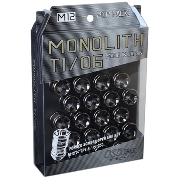 12 x 1.25 Glorious Black T1/06 Monolith Lug Nuts - 20 Pcs