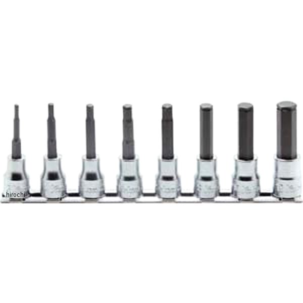 Ko-ken 3/8"(9.5mm)SQ. ヘックスビットソケット(グリップリング付)レールセット 全長62mm 8ヶ組