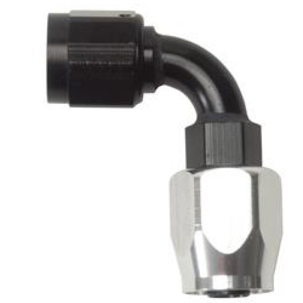 Russell パフォーマンス -8 AN ブラック/シルバー 90 Degree Full Flow ホースエンド