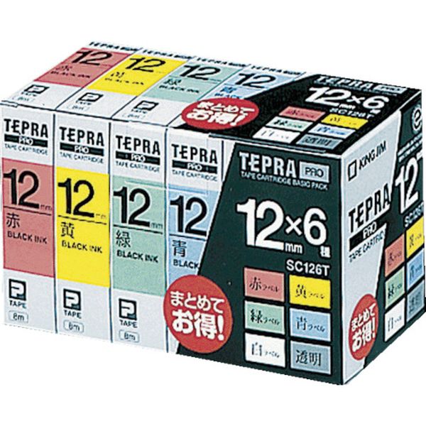 テプラPROテ-プカ-トリッジ 幅12mm 赤、黄、緑、青、白、透明