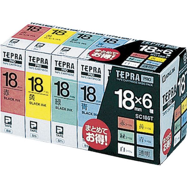 テプラPROテ-プカ-トリッジ 幅18mm 赤、黄、緑、青、白、透明