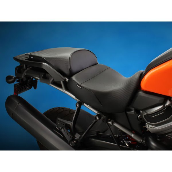 Premium レギュラーフロント&リアシート Duratex ハーレー パンアメリカ パイピング:黒