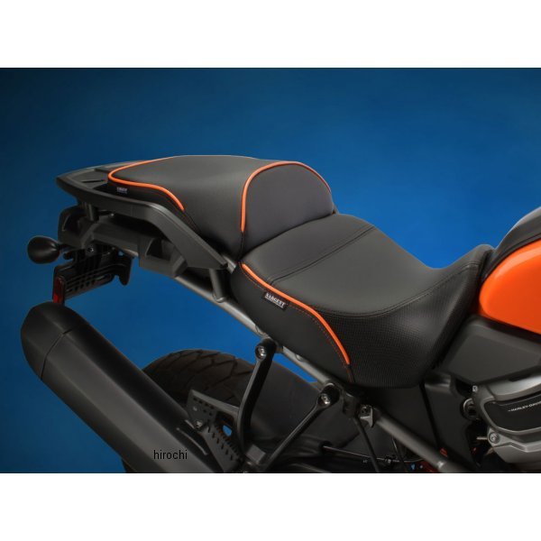 Premium レギュラーフロント&リアシート Duratex ハーレー パンアメリカ パイピング:バハオレンジ