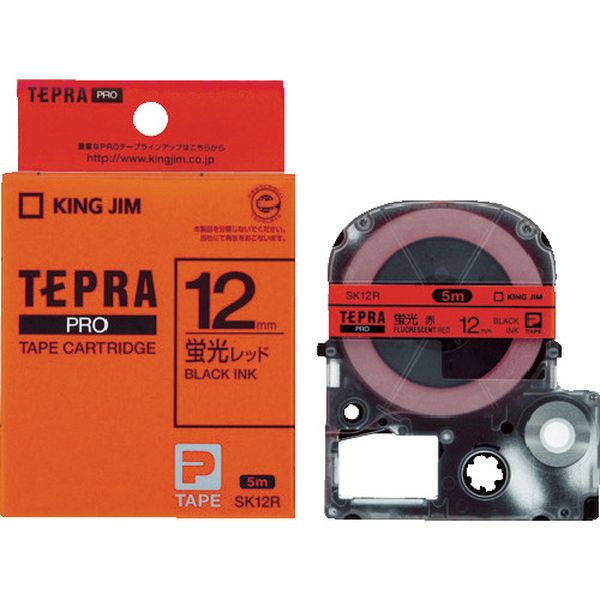 テプラPROテ-プカ-トリッジ 幅12mm 蛍光赤