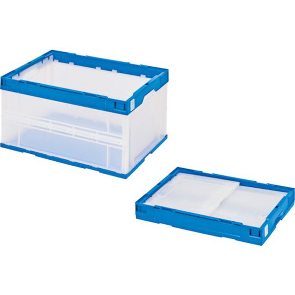 347-1928 折りたたみコンテナ エコタイプ フタ無し 透明×ダークブルー 75リットル 透明青