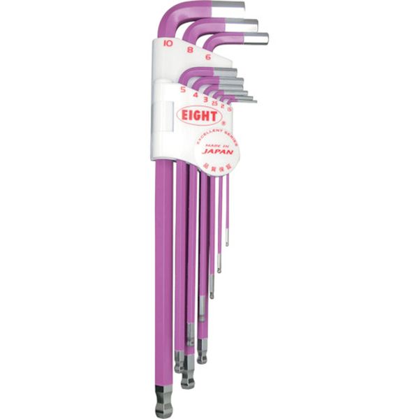 六角棒スパナ テーパーヘッド エキストラロング 単色カラーセットパープル