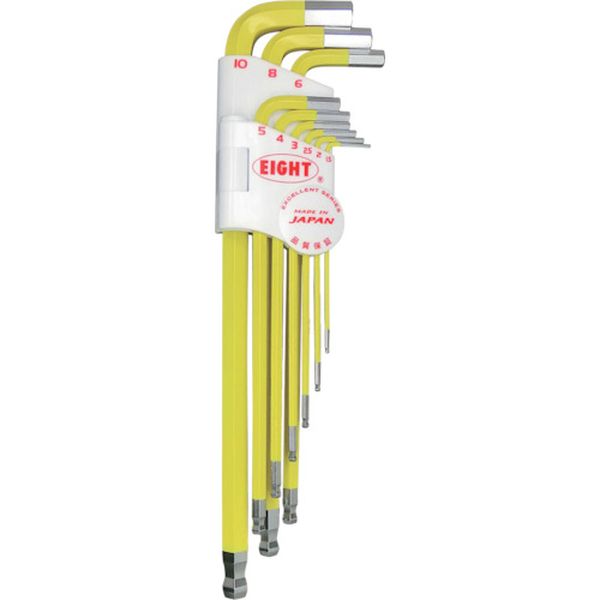 六角棒スパナ テーパーヘッド エキストラロング 単色カラーセットイエロー