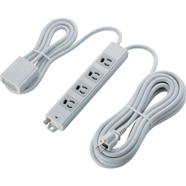 RoHs準拠 抜け止め3P 4個口手元スイッチ 雷ガード 5m グレー