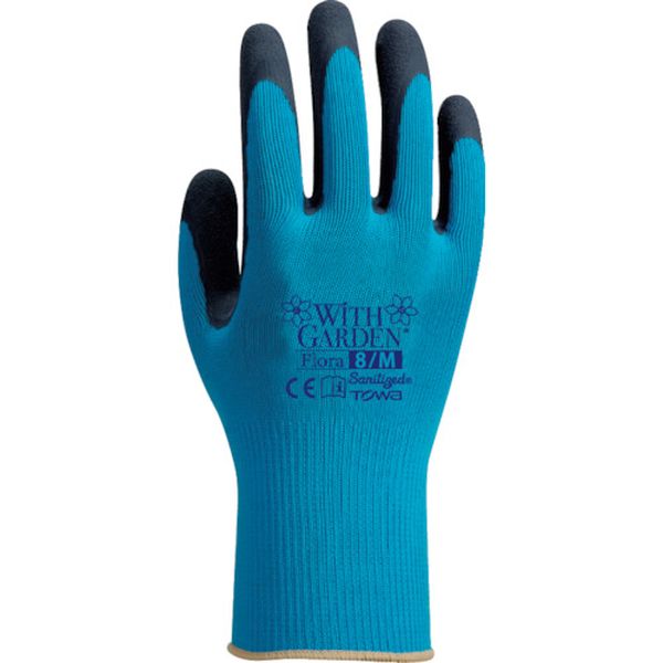 W316S  天然ゴム背抜き手袋 WITHGARDENフローラ アクアブルー 7/S