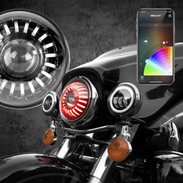 XK Glow 7In RGB LED Harley ヘッドライト XKクローム Bluetooth App Controlled Kit