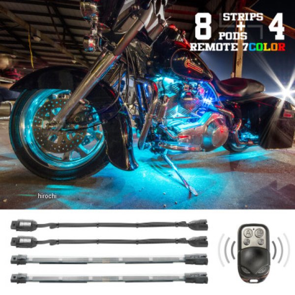 XK Glow Flex Strips 7 Color LED Accent Light Motorcycle/ATV Kit (8xコンパクト Pods + 4x10In)