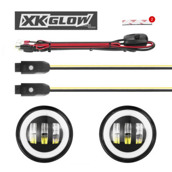 XK Glow 4In JL ブラック RGB LED Jeep ラングラー Fog Light XKクローム Bluetooth App Controlled Kit