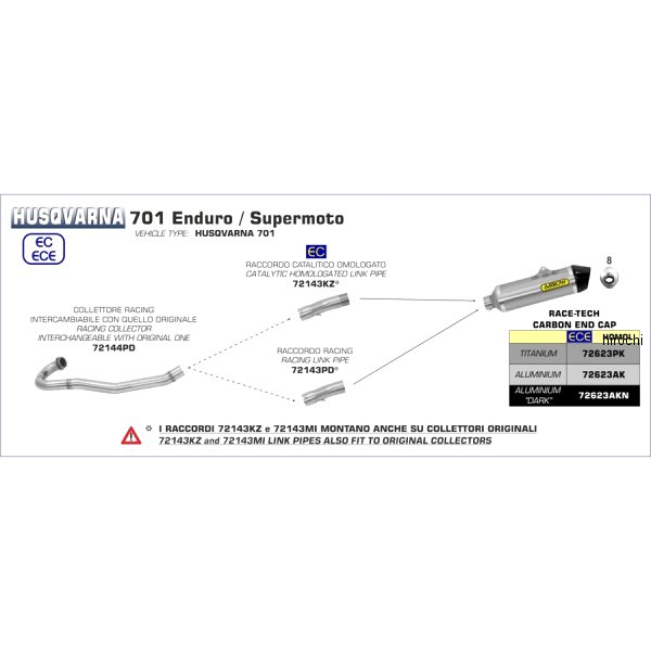スリップオンマフラー RACE TECH 触媒有り 17年-19年 ハスクバーナ 701Supermoto チタン/カーボンエンド