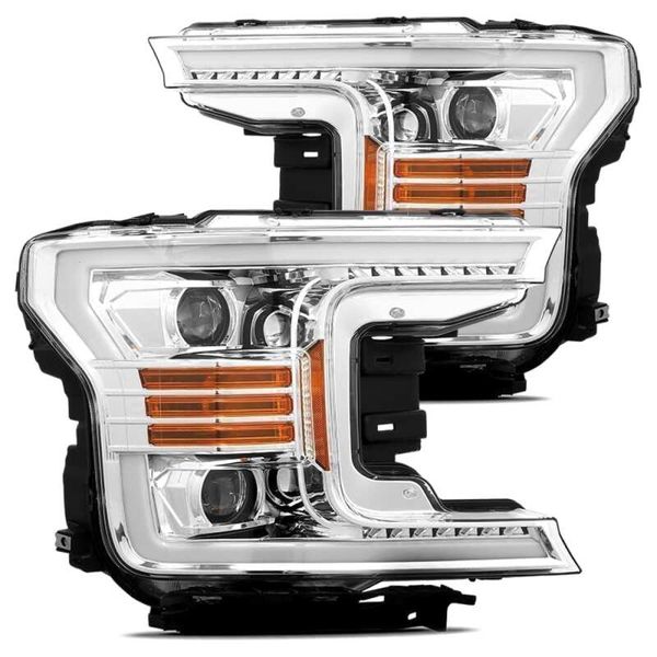 18-20 Ford F-150 LUXX LED Proj Headlights Plank Style Chrome w/Activ Light/DRL