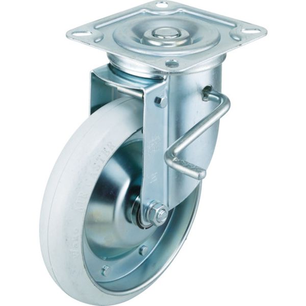 エアーキャスター（自在車ストッパー付）　２００ｍｍ　ホワイトゴム車