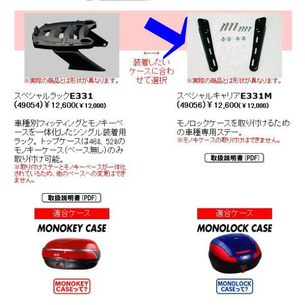 ジビ GIVI モノキーケース専用 スペシャルラック E331M GRAND MAJESTY